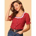 thumbnail image 2 of INSPIRE CHIC Blouse à Manches Courtes Bouffantes avec Col Contrasté en Dentelle Imprimée Florale pour Femmes, 2 of 6
