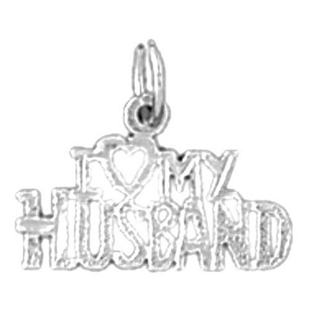 18K White Gold I Love My Husband Pendant - 13 mm