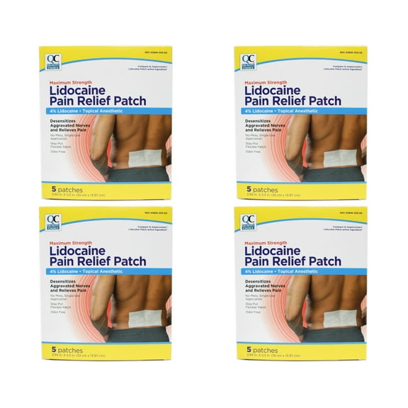 Quality Choice Maximum Strength Lidocaine Pain Relief Patch 4% Lidocaine 5 Patches 3.94x5.5 inches Pack of 4