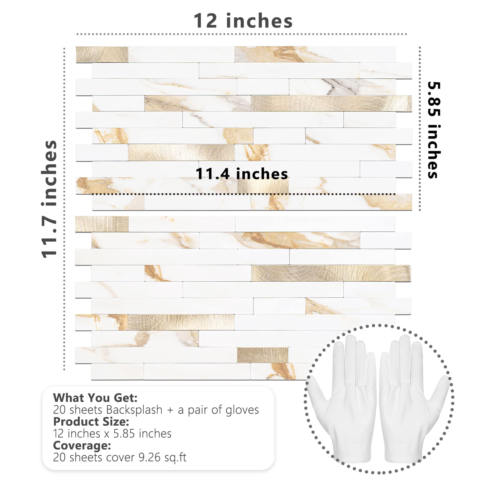 20 Sheets Peel And Stick Backsplash Tile  On For Kitchen Bathroom Calacatta Marble Look Pvc Mixed Self Adhesive Wall Tiles
