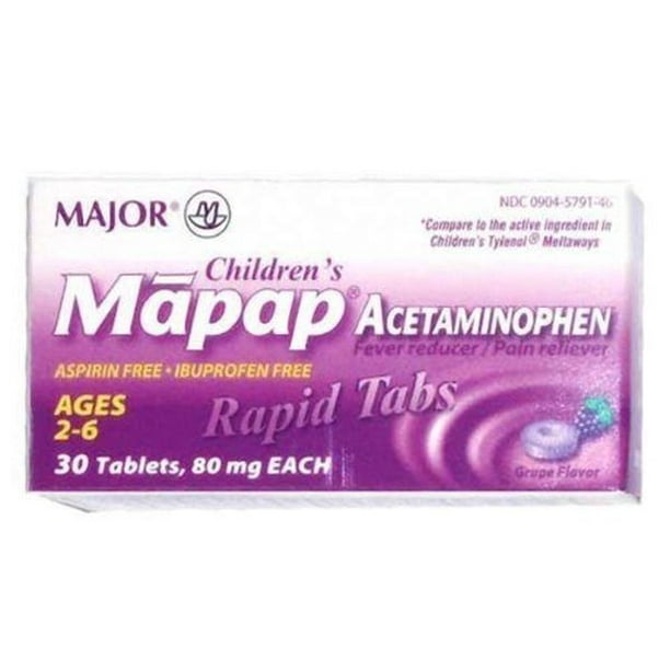 Major Children's Mapap Grape Acetaminophen Rapid Tablets, Ages 2-6, 80 ...