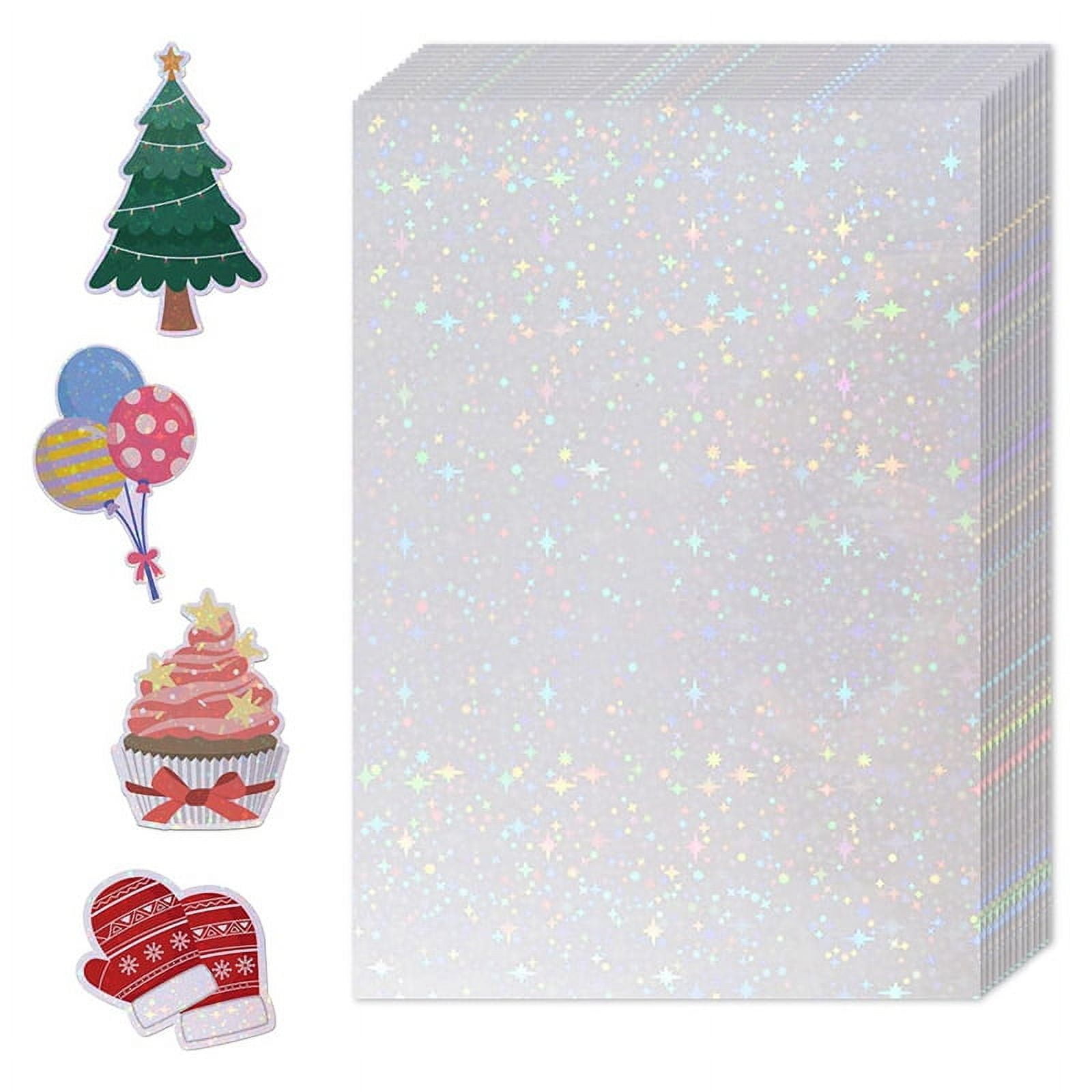 36 Sheets Holographic Sticker Paper,Holographic Laminate Sheets,Clear Vinyl Sticker Sheets,11.7 X 8.3 Inches(Star)