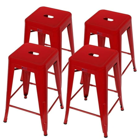 - Homegear 4 Pack Stackable Metal Kitchen Stools / Chairs Red