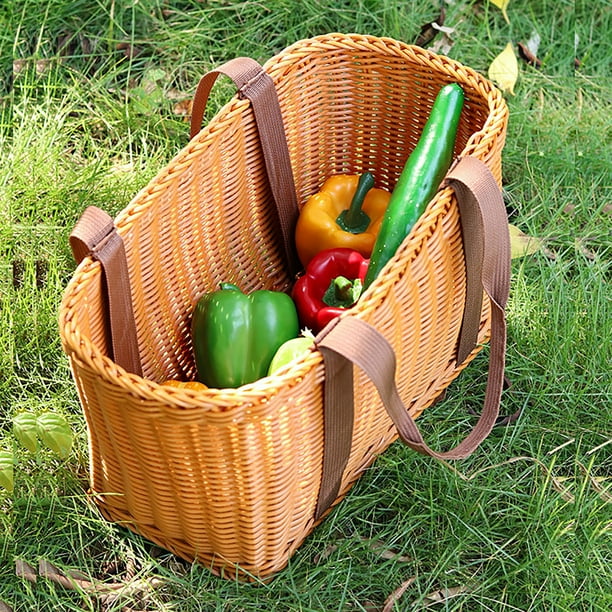 Imitation Rattan Picnic Basket Durable Woven Baskets Vintage Style Large Shopping Basket Artificial Woven Picnic Set For Camping Outdoor Valentine Day Thanks Giving Walmart