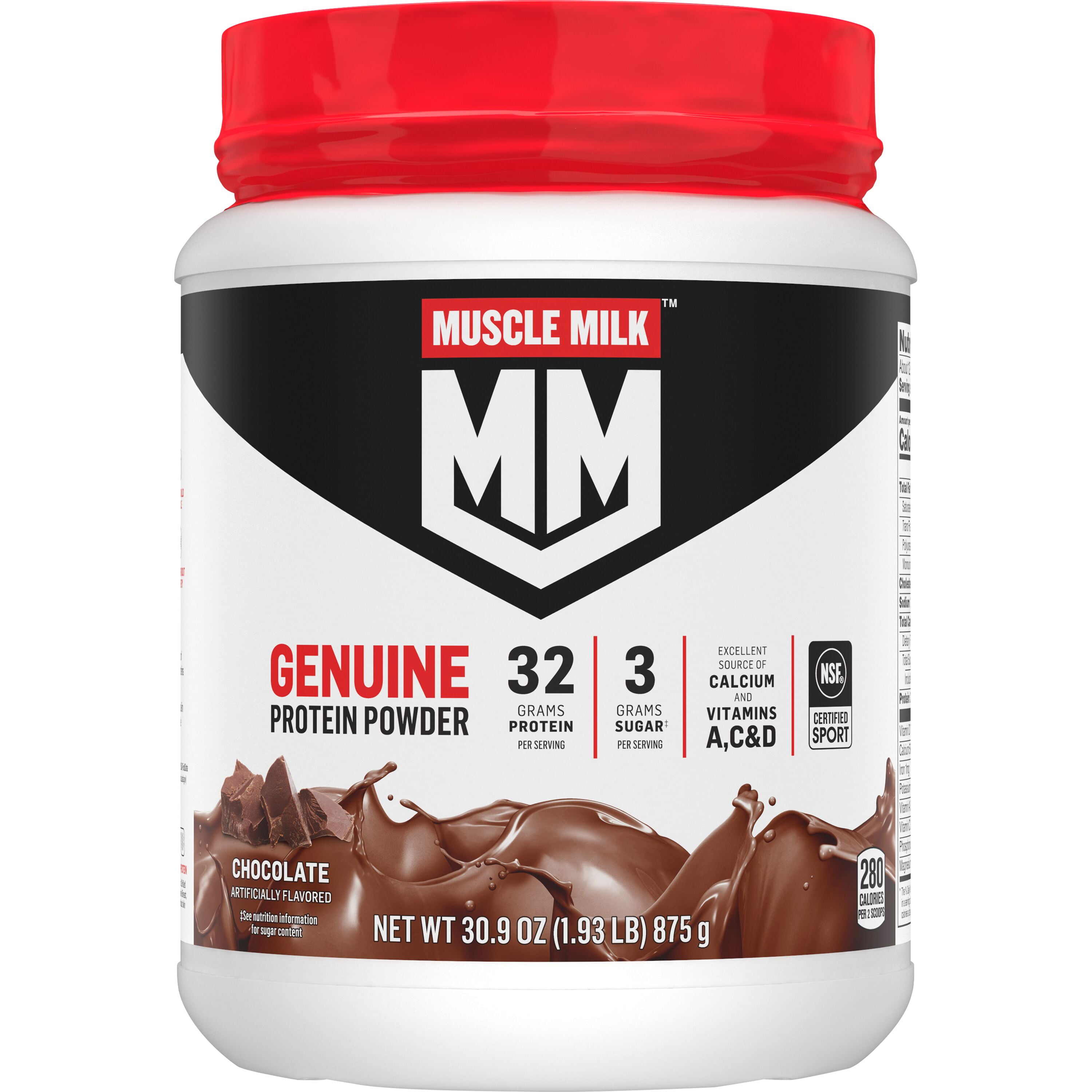 Muscle Milk Genuine Protein Powder, Chocolate, 1.93 Pound, 12 Servings, 32g Protein