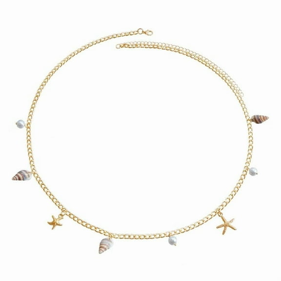 Lerpwige Beach Theme Adjustable Waist Chain Belt With Seashells Star Fish Pearls For Women