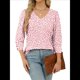 thumbnail image 1 of Blusas de 3/4 con Botones y Cuello en V para Mujer, Ropa Informal de Verano para Vacaciones de Playa, Ropa de Otoño 2025 Estampado Rosa XXL, 1 of 7