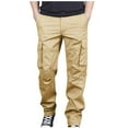 thumbnail image 2 of Yaoyar Mens Cargo Pants Casual Joggers Sweatpants Elasticated Waist Workout Hiking Pants with Multi-Pockets(Khaki,L), 2 of 5
