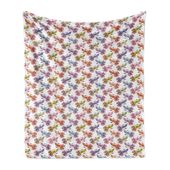 Underwater Soft Flannel Fleece Throw Blanket, Cartoon Style Squids in Various Colors Vibrant Marine Theme Nautical Elements, Cozy Plush for Indoor and Outdoor Use, 70" x 90", Multicolor, by Ambesonne