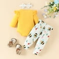 thumbnail image 4 of ZHUASHUM Baby Outfits For Boys Girls Long Sleeve Letter Romper Bodysuit Cartoon Prints Pants Headbands Outfits Yellow,12-18 Months, 4 of 6