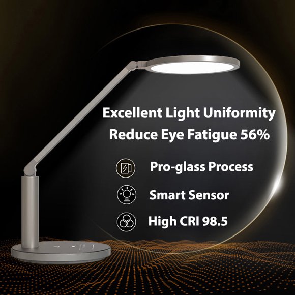 ECPro desk lamp, Professional 96 pcs LEDs Eye-Caring lamp, Micro Lightguide Structure, Glass Penal, 98.5 high CRI, Auto brightness Sensor, Natural Full Spectrum LED, Stepless sliding dimmer