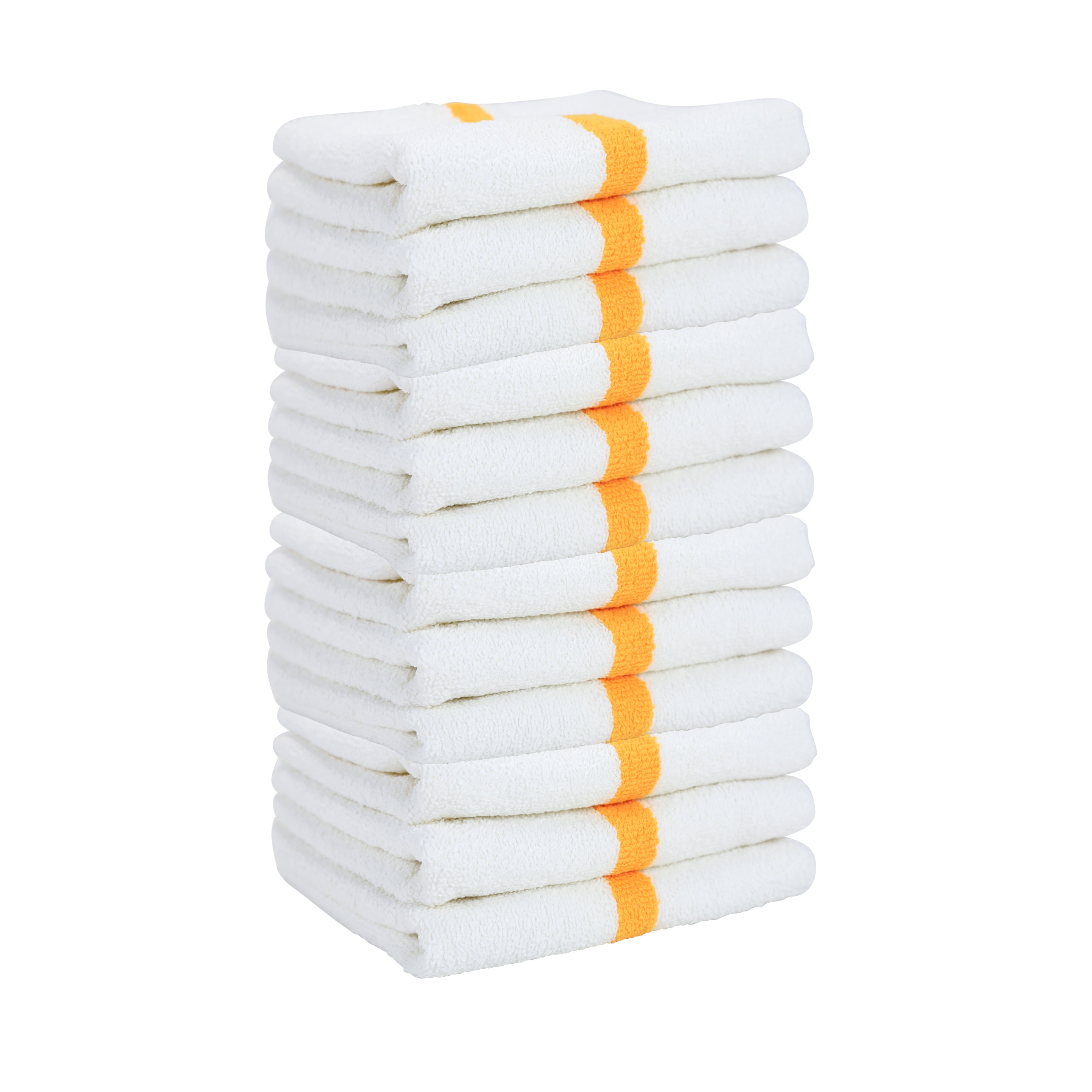 Arkwright Power Gym Hand Towels (12 Pack), 16x27 in., Soft Cotton, White with Gold Stripe
