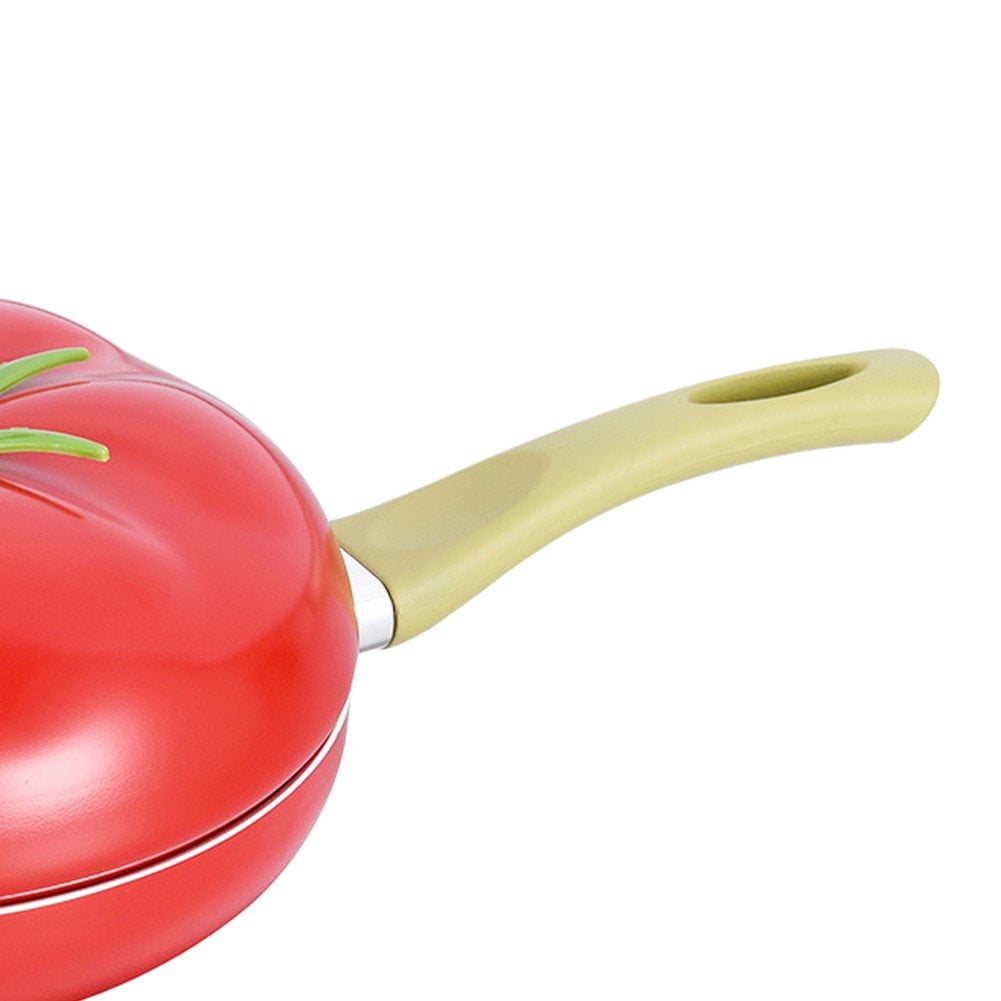 Jiibva 1Pc Red Tomato Shape Non Stick Skillet Frying Pan with Lid for Home Induction Cooker