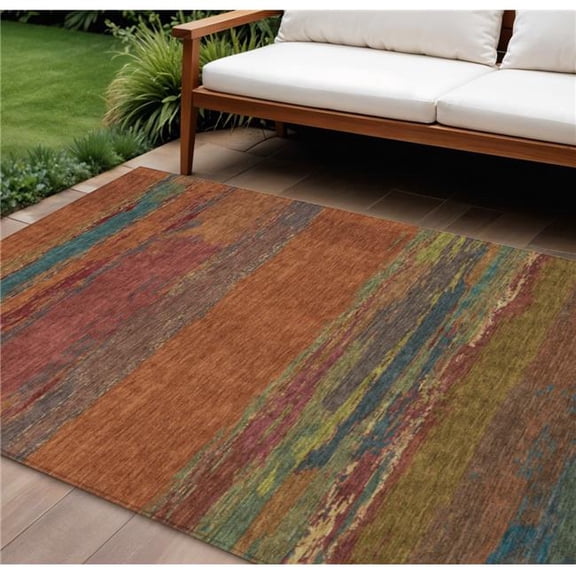 HomeRoots 608762 8 x 10 ft. Terra Cotta Abstract Washable Indoor & Outdoor Rectangle Area Rug