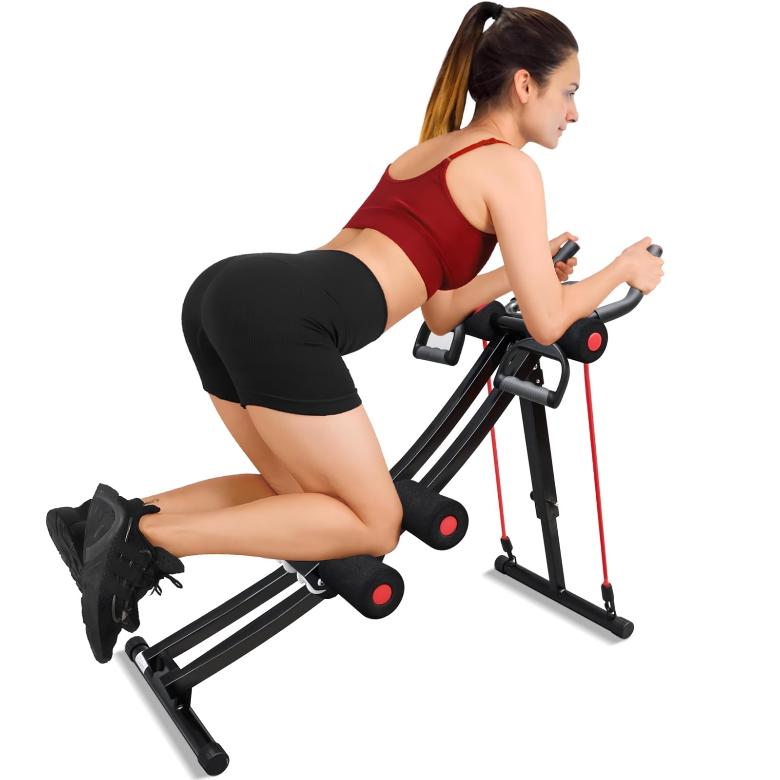 BAOKALER Ab Machine, Ab Workout Equipment for Home Gym, Height Adjustable Abdominal Exercise Machine, Foldable Ab Fitness Machine with LCD Monitor, Black/Red