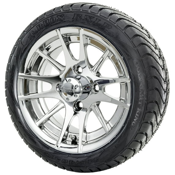 Golf Cart Wheels and Tires - 12" RHOX RX107 Chrome w/ Low Pro Tires - Set of 4