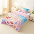 thumbnail image 2 of Castle Fairy Kawaii Pastel Beach Scene Twin Comforter Sets 2pcs,Crab Butterfly Seashell Sand Print Bedding Set,Pink Sky,Pink Reversible,1 Comforter and 1 Pillowcase, 2 of 6