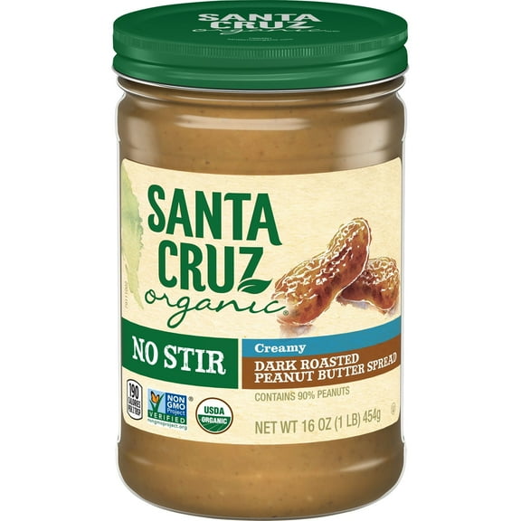 (Pack of 6), Santa Cruz Organic No Stir Creamy Dark Roasted Peanut Butter, 16 oz