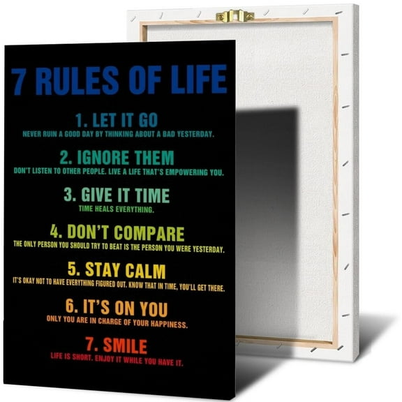7 Rules for Life Motivational Wall Art (4) Success Motivational Poster Quotes Wall Decor Living Room Bedroom Office Bathroom Canvas Print