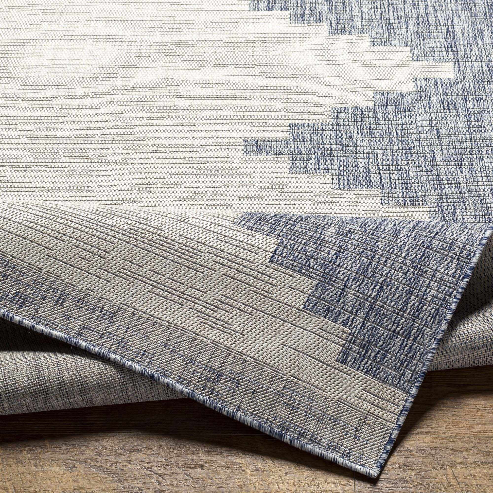 Hauteloom Djugun Outdoor Area Rug - Outside Porch Patio Rug Carpet - Waterproof Rug - Geometric - Blue, Gray, Beige - 8'10" x 12'