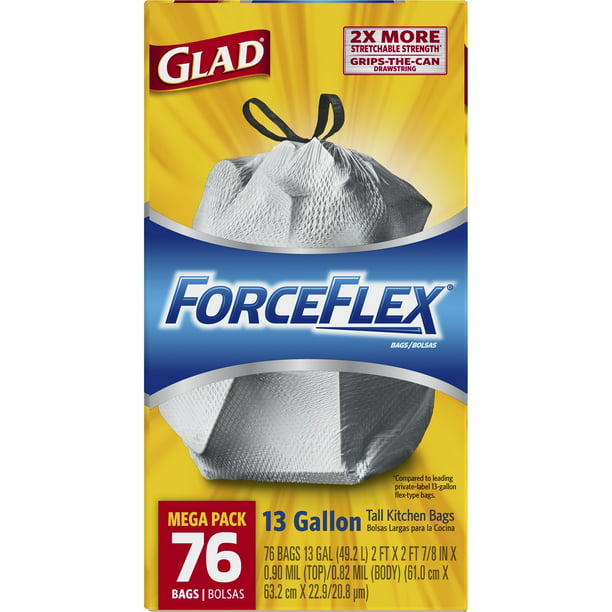 Glad ForceFlex Tall Kitchen Drawstring Trash Bags, 13 Gallon, 76 Ct ...