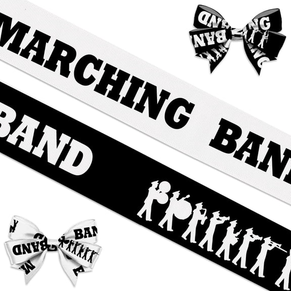 Hying 2 Rolls 5 Yards Marching Band Ribbons for Crafting, 4/5" Width White Black Grosgrain Ribbon