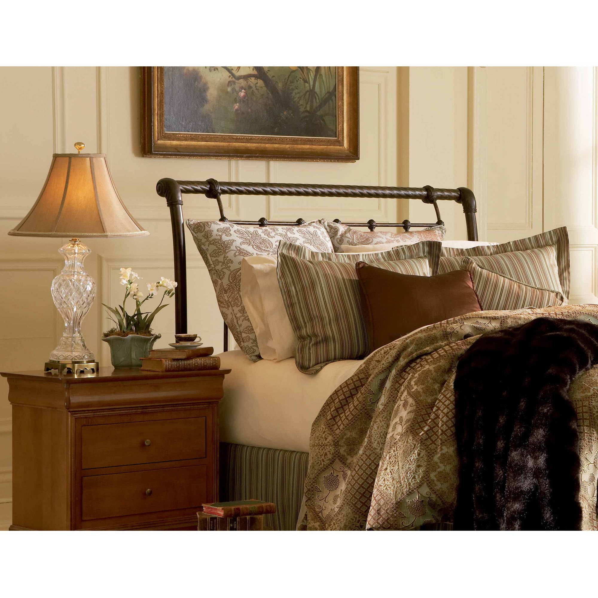 Legion Metal SleighStyled Headboard Panel with Twisted Rope Top Rail, Ancient Gold Finish, King