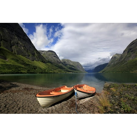 Boats Pulled Up by a Fjord, Songdal Region, Near Bergen, Western Norway, Scandinavia, Europe Print Wall Art By David