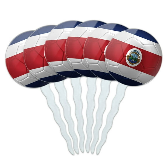Costa Rica Flag Soccer Ball Futbol Football Cupcake Picks Toppers - Set of 6