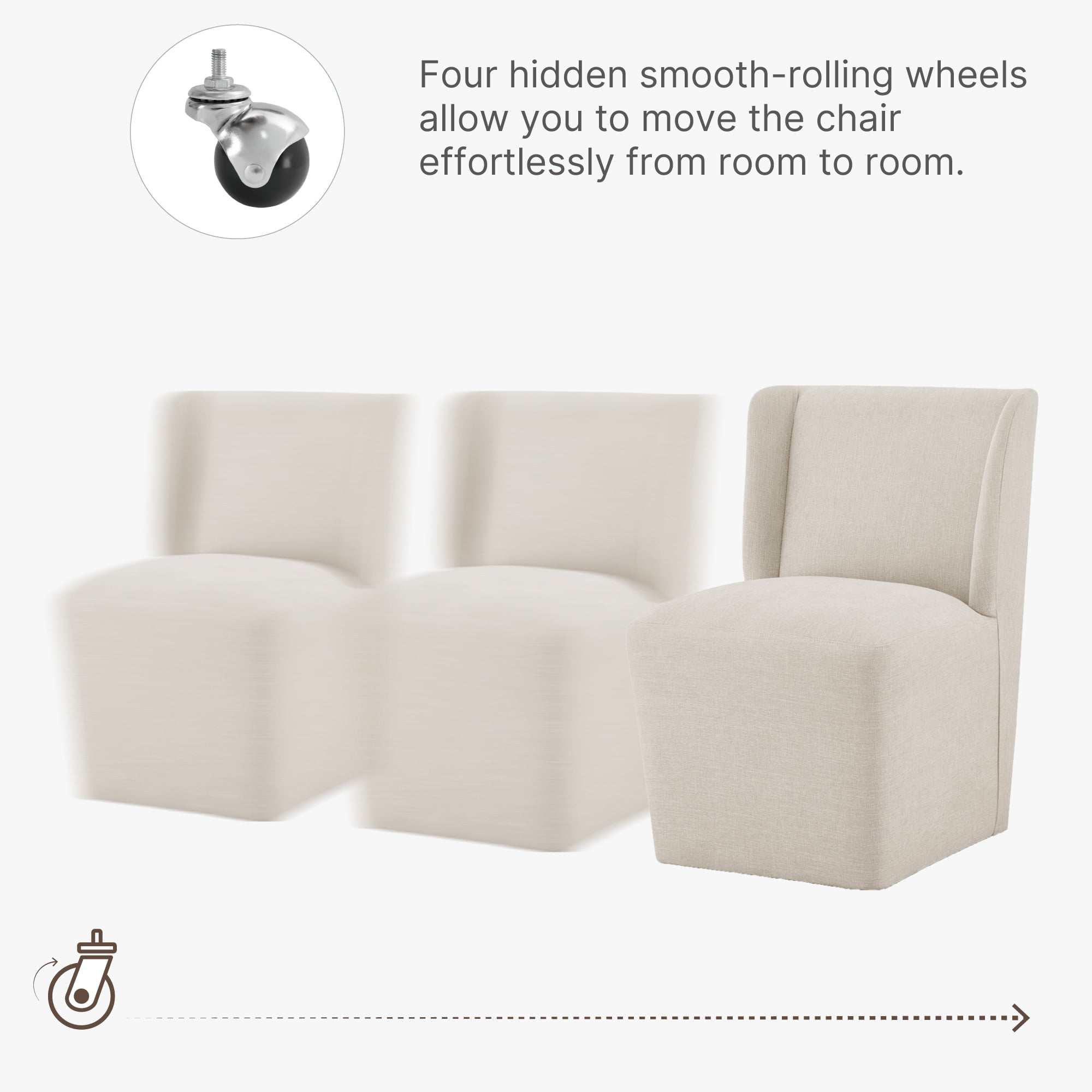 Spruce & Spring Anywhere Upholstered Dining Chair with Hidden Detachable Casters, Stain-Resistant Linen-Look Fabric, Beige