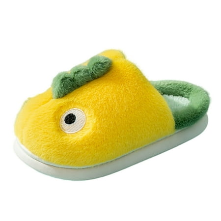 

YTIANH Boys Girls Cozy House Slippers Warm Plush Winter Cotton Slipper Kids Cute Dinosaur Indoor Shoes Non- (Yellow 1-2 Years)