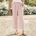 thumbnail image 4 of hlysgo Wide Leg Pants Fashion Lace Hem Elastic Waist Uniform Pants Summer Streetwear Palazzo Slacks with Pockets Pink,M, 4 of 5