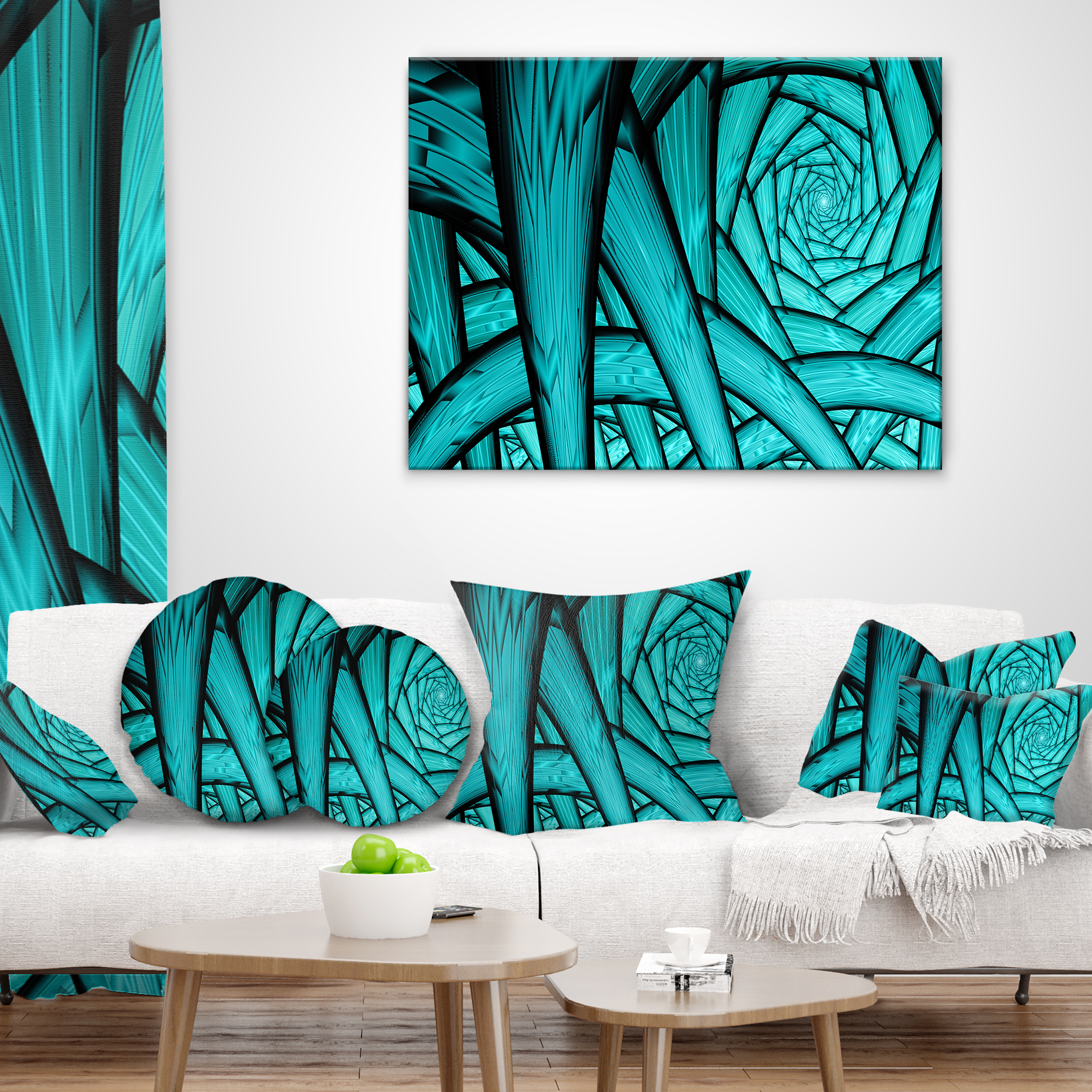 Designart Turquoise Fractal Endless Tunnel - Abstract Throw Pillow - 18x18