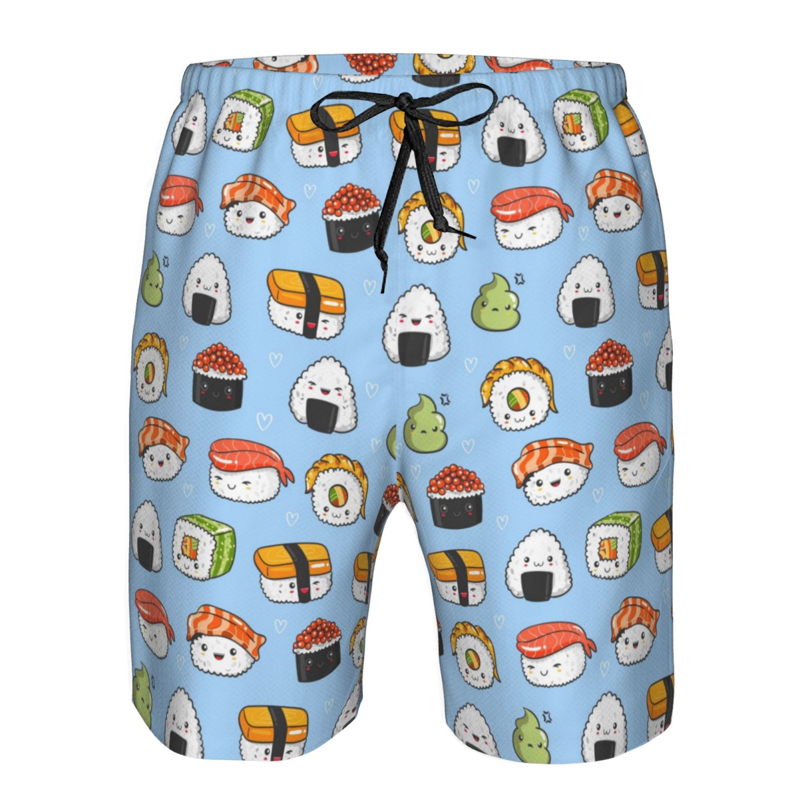 Vsdgher Kawaii Sushi (2) Men's Beach Shorts, Surfing shorts, Swim trunks, Quick Dry Swim Trunks for Surfing Beach Fun -Small