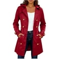 thumbnail image 4 of LEBONYARD Women's Fashion Crew Neck Solid Colored Hooded Button Outwear Coat Casual Long Sleeve Loose Fit Round Neck Pocket Ladies Fall Winter Coat, 4 of 8