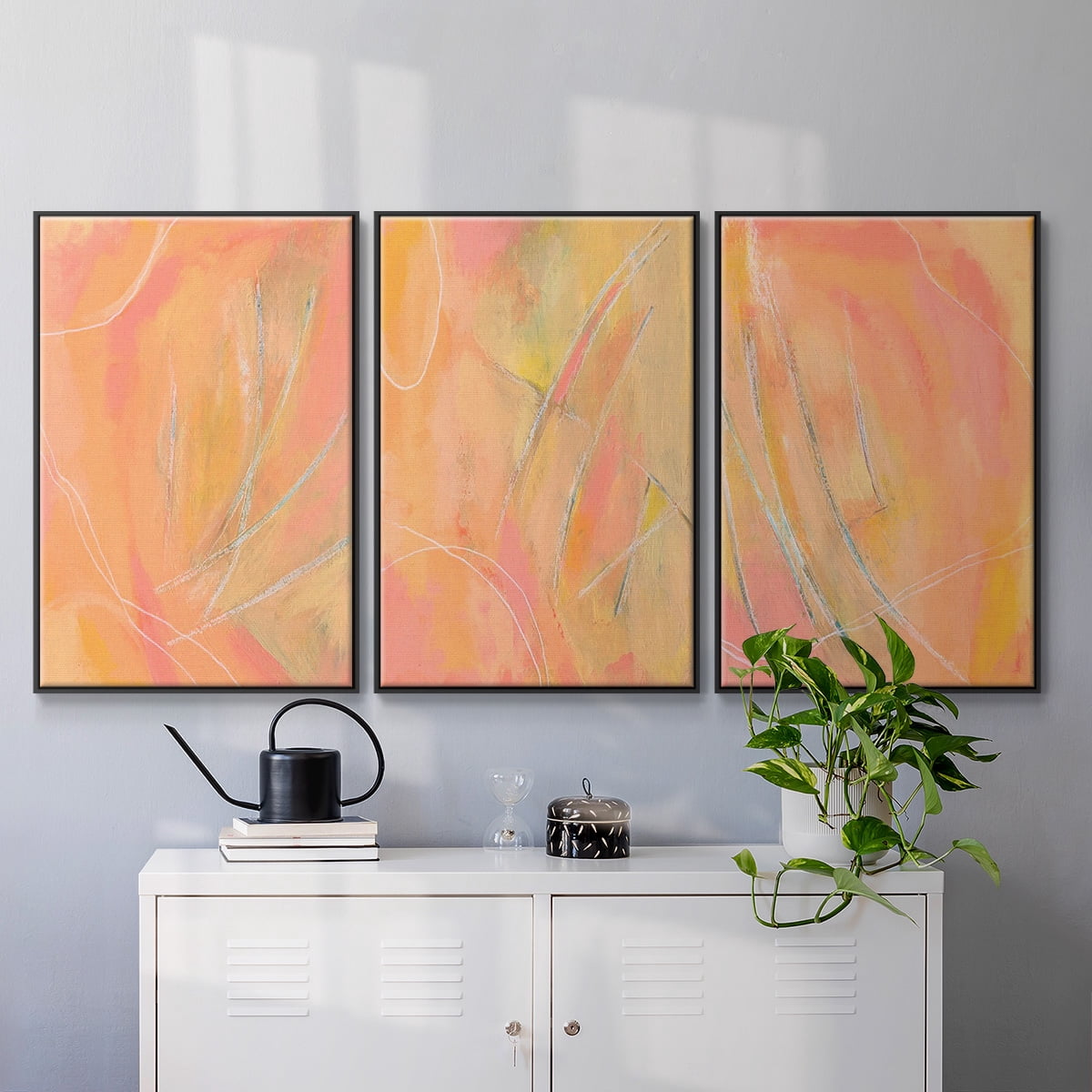 Peach Bliss I - Framed Premium Gallery Wrapped Canvas L Frame 3 Piece Set - Ready to Hang