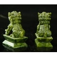 thumbnail image 4 of Rare Pair of 100% Chinese Natural Green Jade Hand  Statues fo Dogs and Lions, 4 of 13