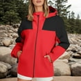 thumbnail image 2 of Women's Raincoats Lightweight Waterproof Windproof Windbreaker Rain Color Block Packable Outdoor Cargo Jackets Hooded with Pockets (Red,M), 2 of 5