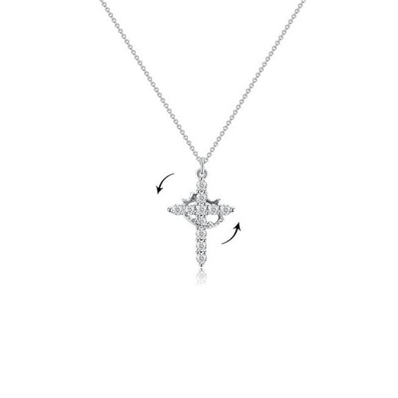 Distinctive Crown Cross Necklace with Rotating Feature Made of Titanium Steel