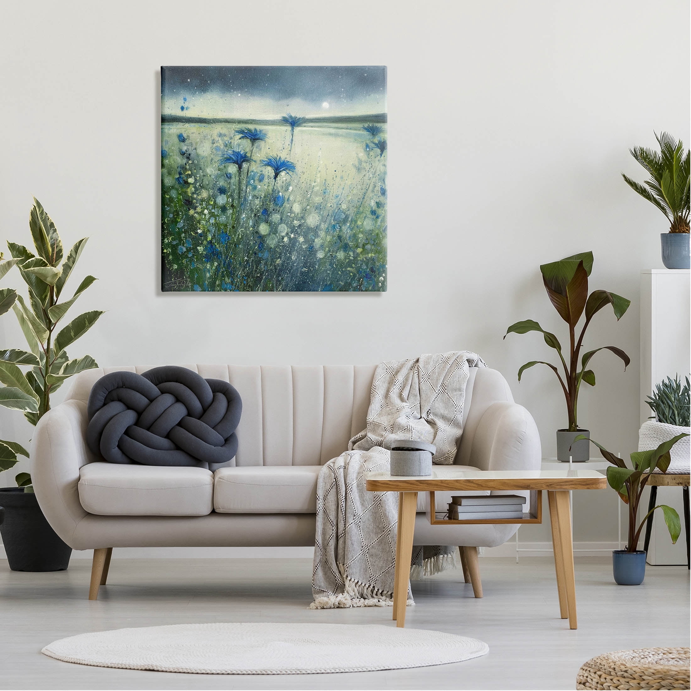 Lakeside Botanicals Moonlit Night Sky Landscape Painting Gallery Wrapped Canvas Print Wall Art