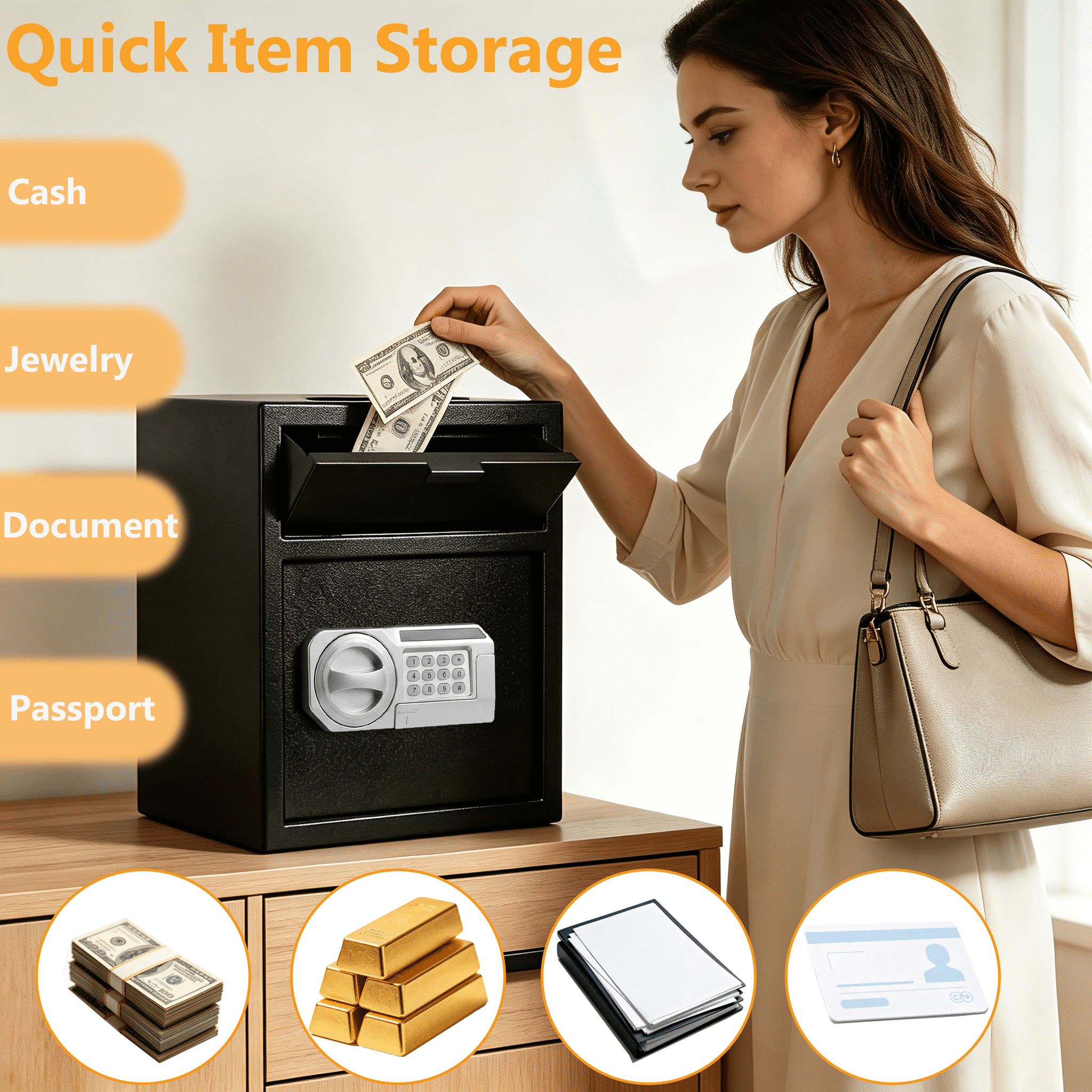 Commercial Safe With Drop Slot For Cash Deposits, Multi-Scene Safe For Office, Household & Commercial Use, Equipped With Password Lock, Emergency Override Keys