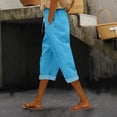 thumbnail image 2 of Summer Linen Pants for Women Loose Wide Leg Trousers Side Button Elastic Waist Straight Pants Crop Pants, 2 of 7