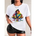 thumbnail image 1 of Camiseta informal de moda para mujer con estampado de retrato de grafiti colorido. Cuello redondo, manga corta, algodón transpirable. Ideal para primavera/verano, pintura al óleo, retrato trenzado y d, 1 of 7