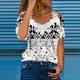thumbnail image 2 of Blusa informal de manga corta con cuello en V y encaje con hombros descubiertos para mujer OAVQHLG3B Store  lin121212, 2 of 5