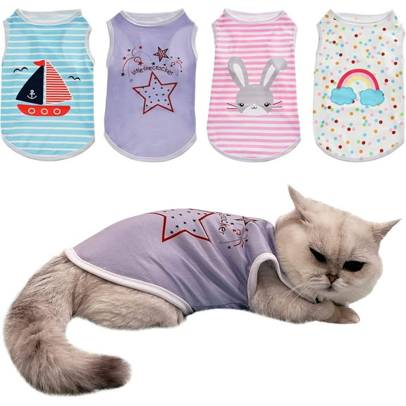 4Pcs Dog Cat Shirts Dog Polka Dot Vest Dog Stripe Sleeveless T-Shirt Pet Soft Vest Breathable Clothes for Small Medium Dog Puppy Kitten Cat S