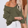 thumbnail image 3 of Jersey con cuello en V, Top de punto, moda, transpirable, manga larga, suéter suelto de punto para mujer, OD verde S, 3 of 6