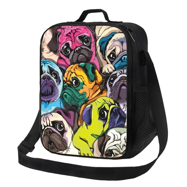 Fotbe Colorful Pug Lonchera Bolsa de Almuerzo para Hombres y Mujeres, Lonchera de Gran Capacidad, Bolsa de Almuerzo Reutilizable, Bolsa Térmica Aislante