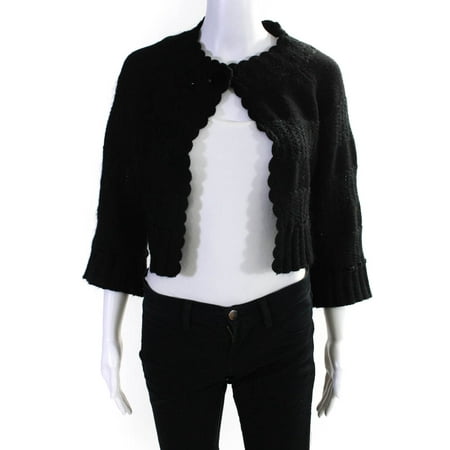 

Pre-owned|Nanette Lepore Womens Metallic Mixed Knit 3/4 Sleeve Cardigan Black Size Medium
