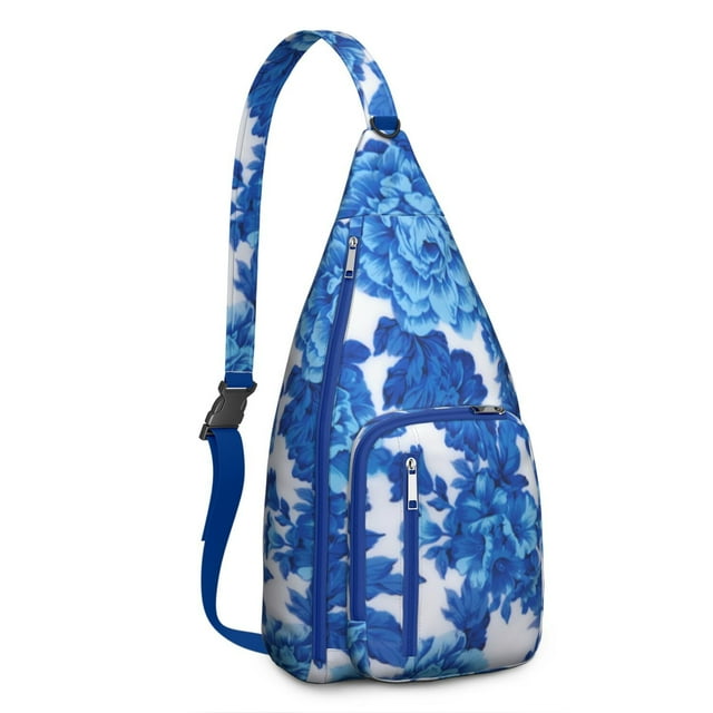 Tropical Flower Sling Backpack - Exotic Leaves & Blossom Pattern, Fashion Forward Crossbody Bag