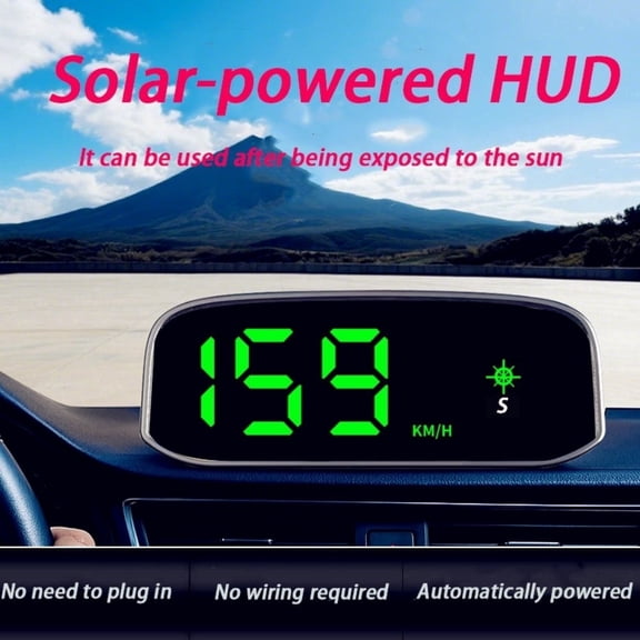 Ftrimoun Black Solar GPS Head-Up Display, Universal Car HUD Digital Speedometer with Compass and Auto Brightness Light Sensor